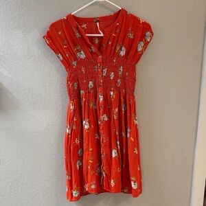 Free People Floral Red Button-Up Dress-Medium
